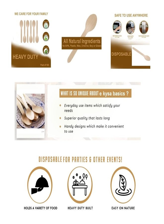 e kysa basics Disposable Wooden Spoons, 16 Cm, Beige - 100 pcs - Image 4